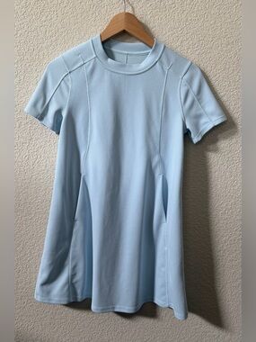 Lululemon Women's (2) Ribbed Softstreme T-Shirt Dress Light Blue Kangaroo Pocket